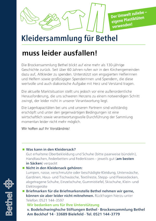 Absage Bethelsammlung