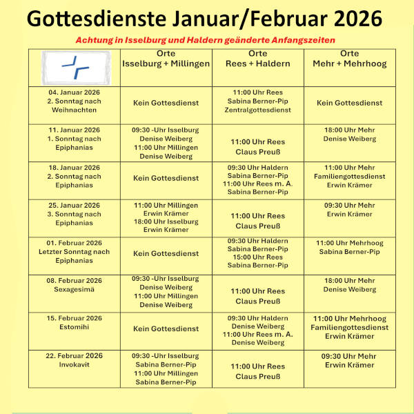 Gottedienste Januar/Februar 2026